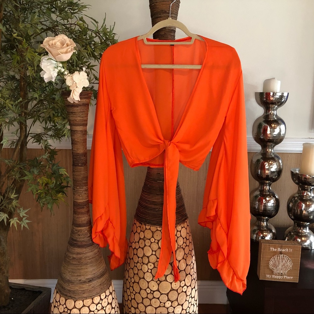 Flared Cover Up Tie Blouse